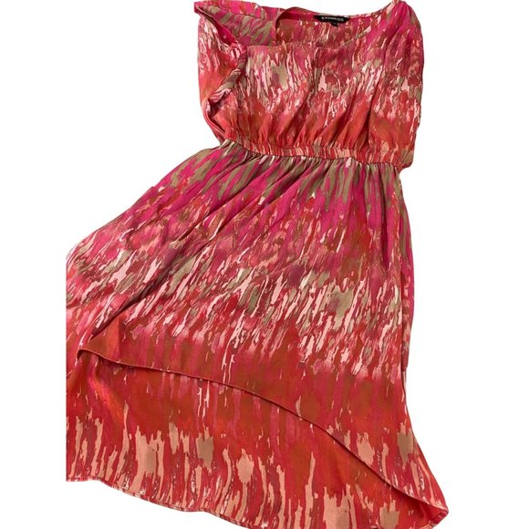 Express Hi Low Hem Midi‎ Dress Watercolor Artsy Boho Short Sleeve SZ XS - Picture 3 of 9